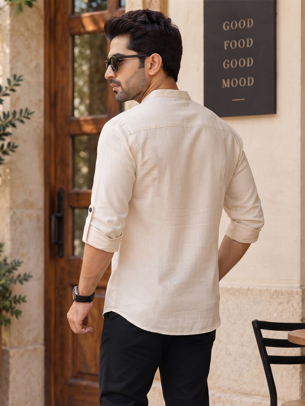VORA LABEL Men’s Cotton Blend Solid Kurta | Mandarin Collar Full Sleeve Kurta | Casual & Festive Wear