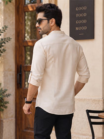 VORA LABEL Men’s Cotton Blend Solid Kurta | Mandarin Collar Full Sleeve Kurta | Casual & Festive Wear