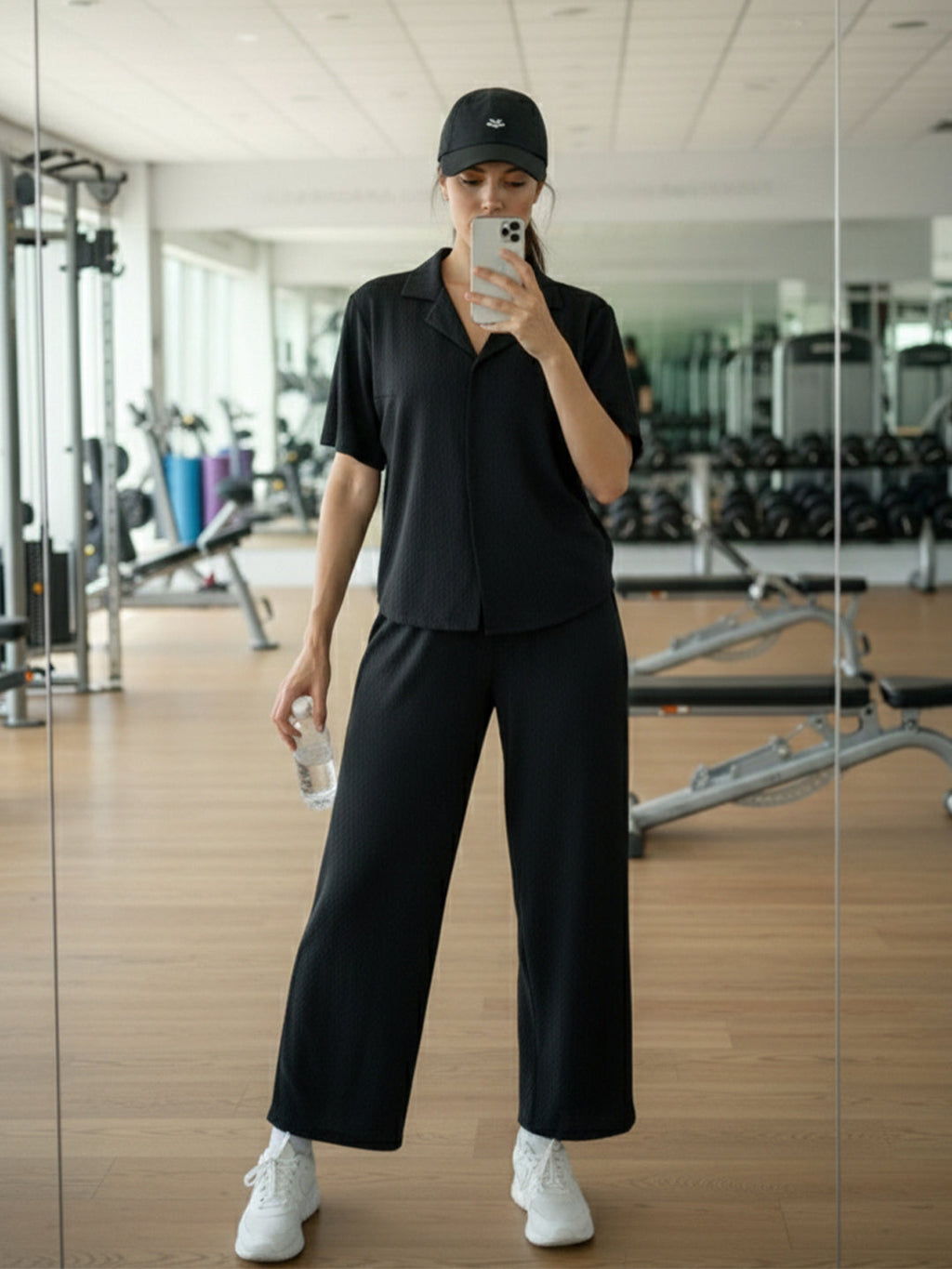 VORA LABEL Women Linen Solid Relaxed Fit Wide-Leg Co-ord Set - Black