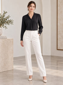 VORA LABEL Women's Black Crepe Shirt | Elegant Full Sleeve Collared Top for Women