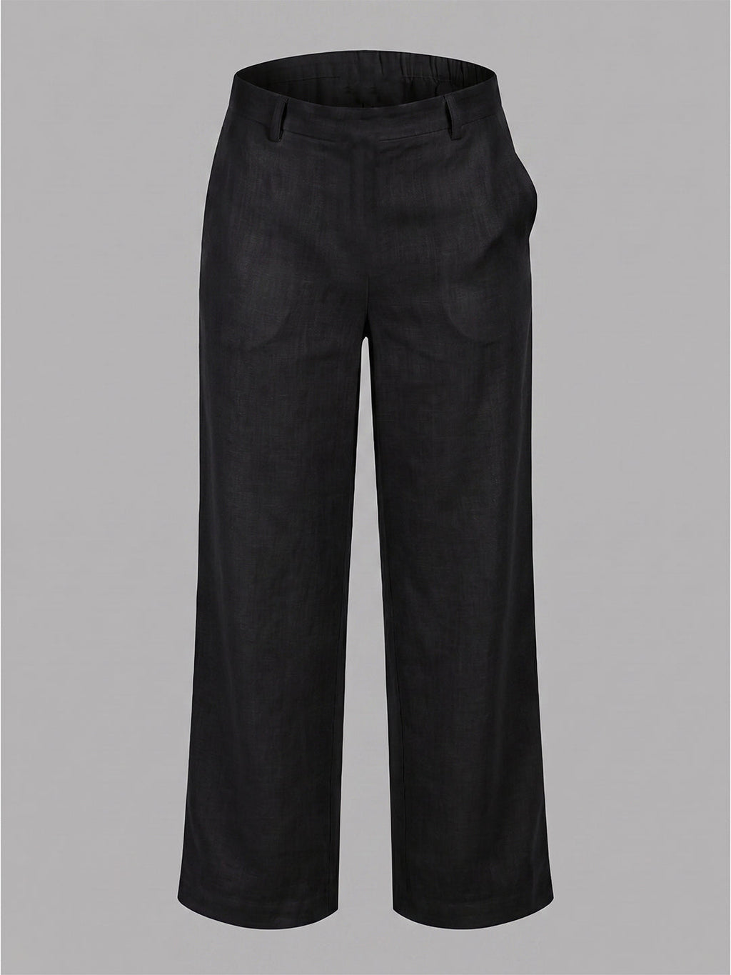 VORA LABEL Women Linen Solid Full Length Wide-Leg Trousers - Black