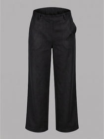 VORA LABEL Women Linen Solid Full Length Wide-Leg Trousers - Black