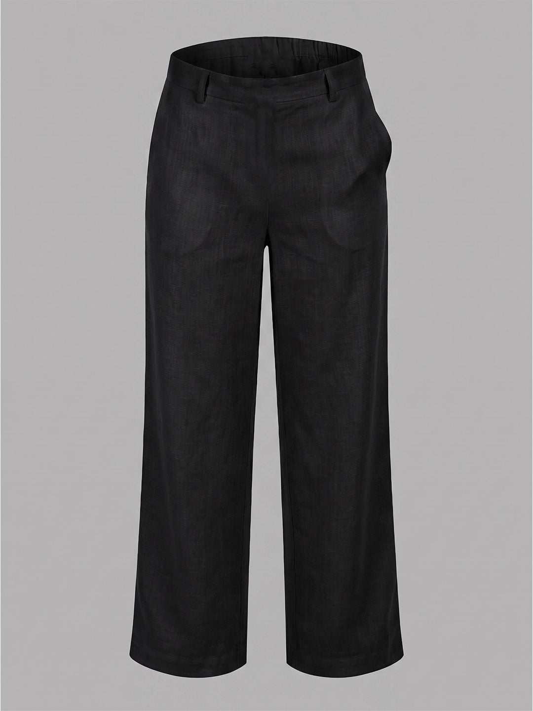 VORA LABEL Women Linen Solid Full Length Wide-Leg Trousers - Black