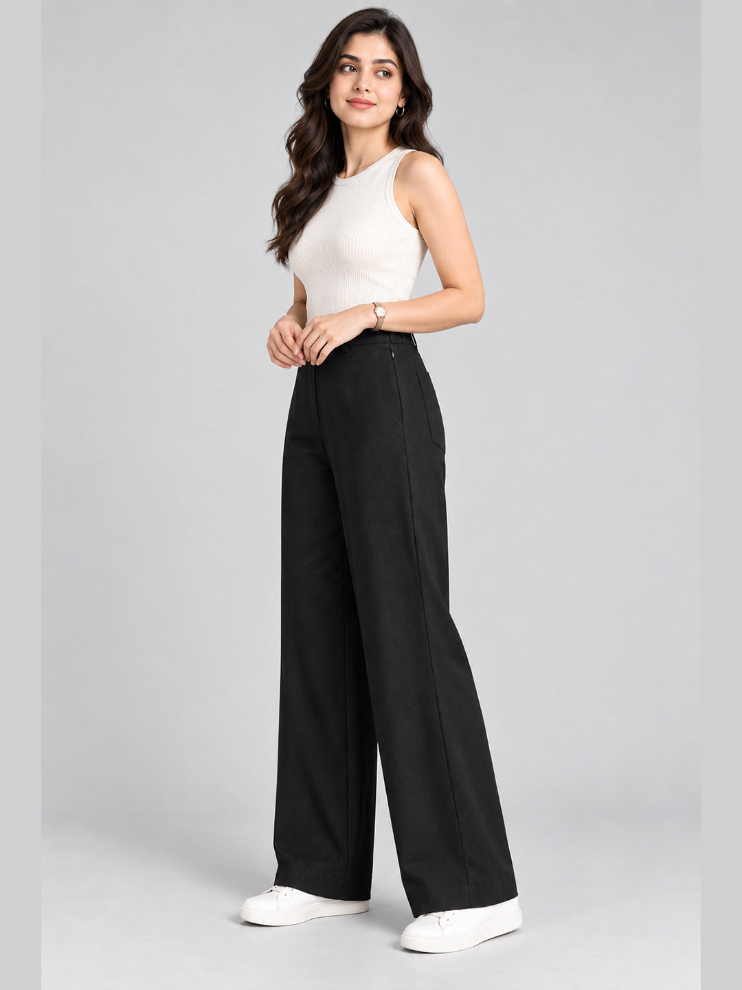 VORA LABEL Black Color Trousers For Women And Girls