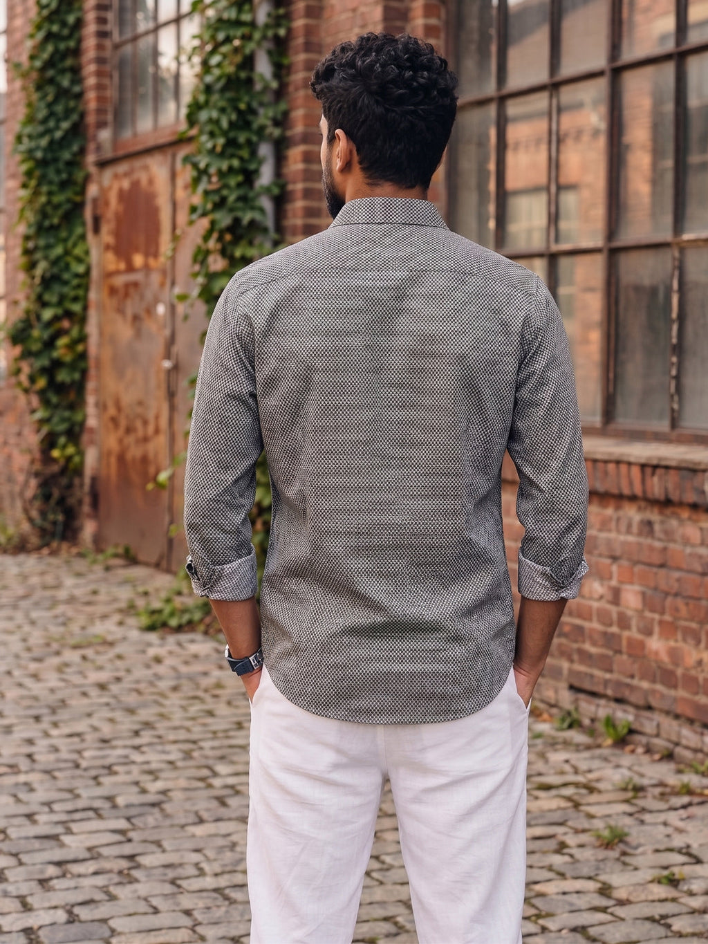 VORA LABEL Men Cotton Printed Regular Fit Casual Shirt - Grey
