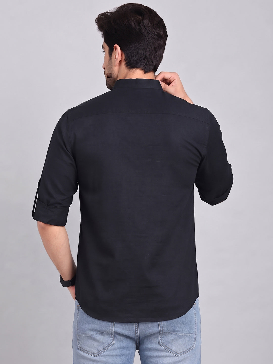 VORA LABEL Men’s Pure Cotton Solid Mandarin Collar Kurta | Full Sleeves with Roll-Up Tab | Casual & Smart Casual Wear