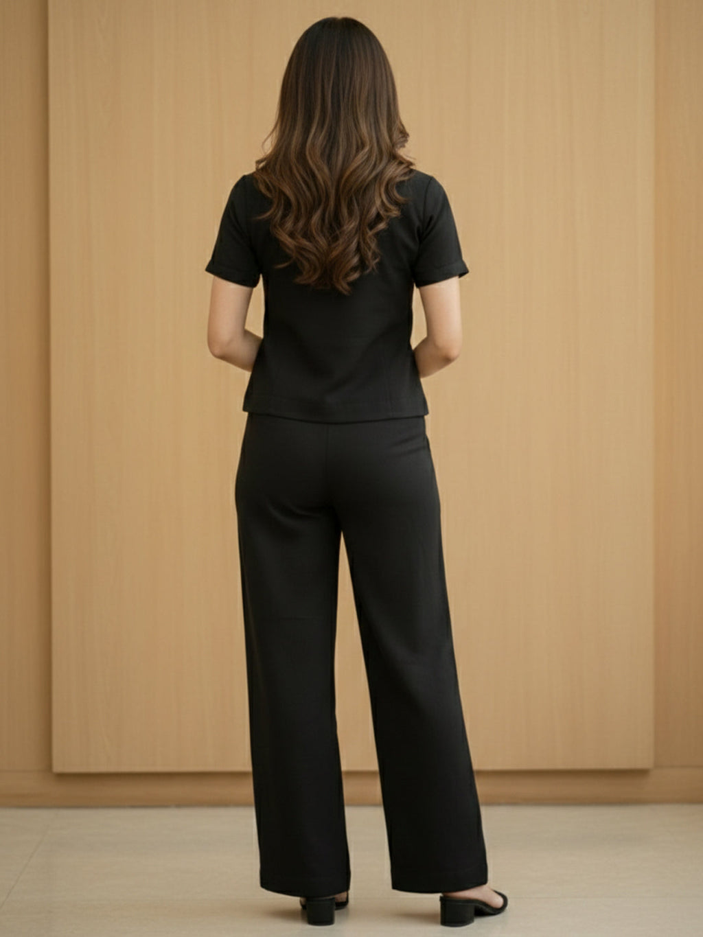 VORA LABEL Women Linen Solid Relaxed Fit Co-ord Set - Black
