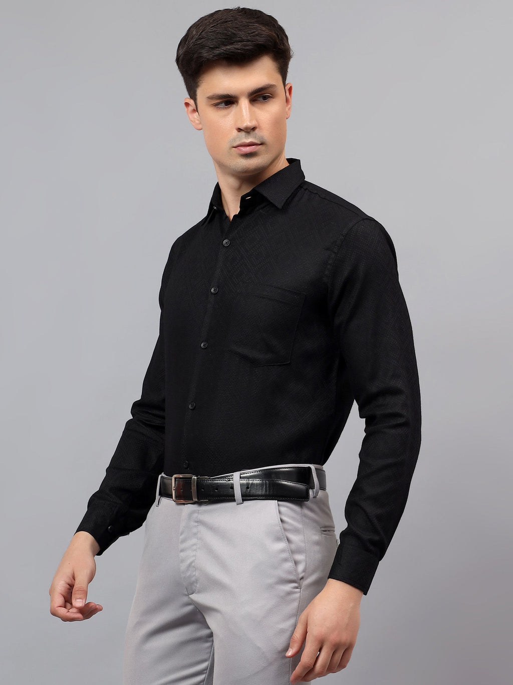 VORA LABEL Men Cotton Solid Regular Fit Casual Shirt - Black