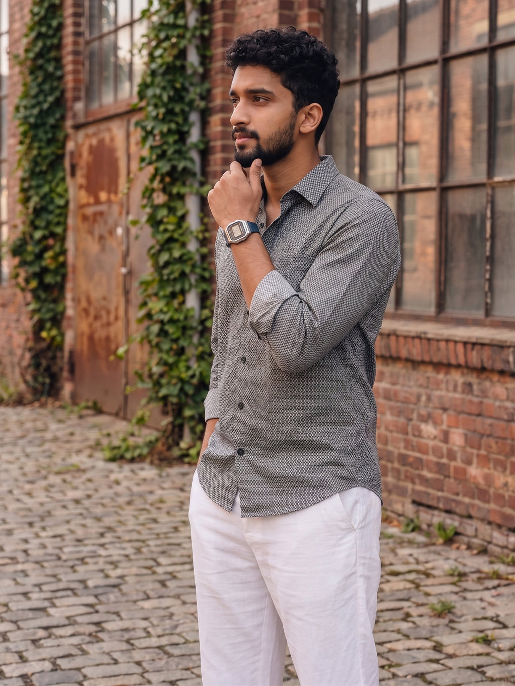VORA LABEL Men Cotton Printed Regular Fit Casual Shirt - Grey