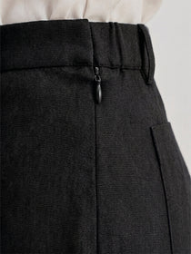 VORA LABEL Women Linen Solid Full Length Wide-Leg Trousers - Black