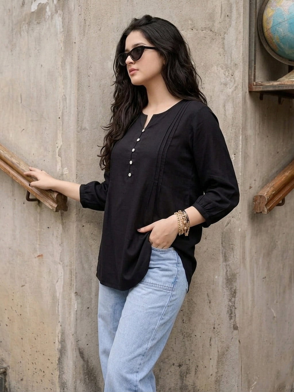 VORA LABEL Women Viscose Solid Regular Fit Top - Black