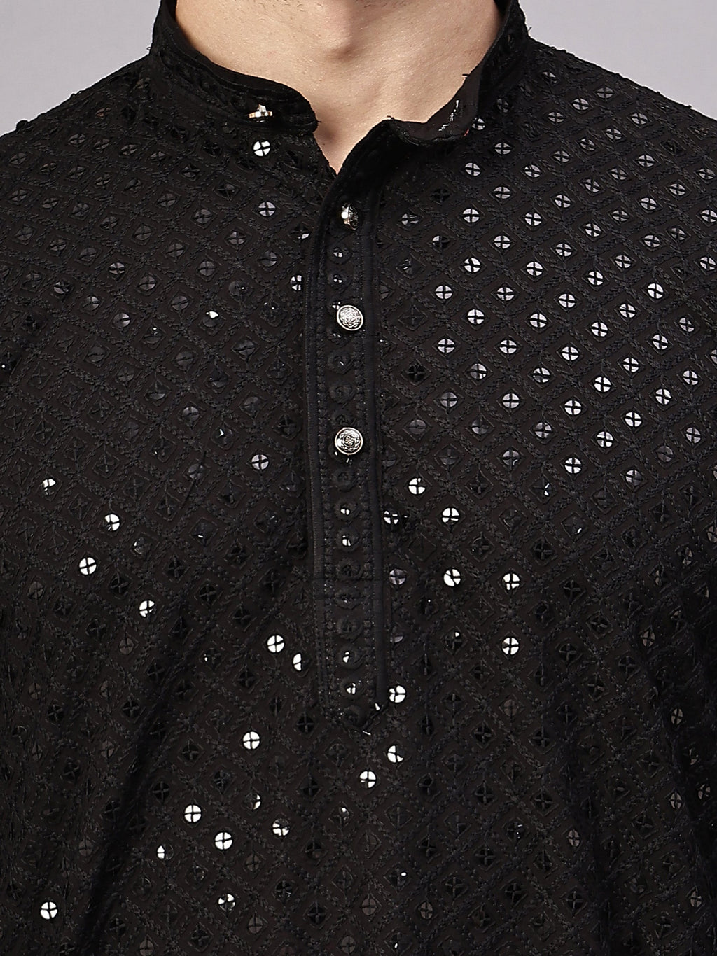 VORA LABEL Men Rayon Schiffli Chikankari Embroidered Long Kurta Set - Yellow