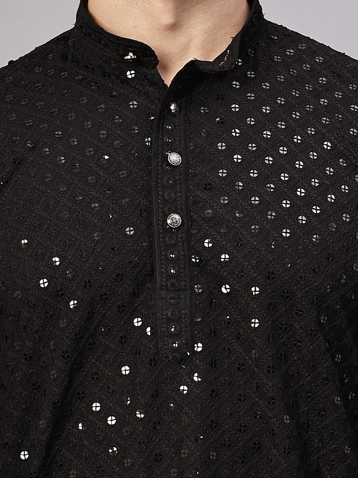 VORA LABEL Men Rayon Schiffli Chikankari Embroidered Long Kurta Set - Yellow
