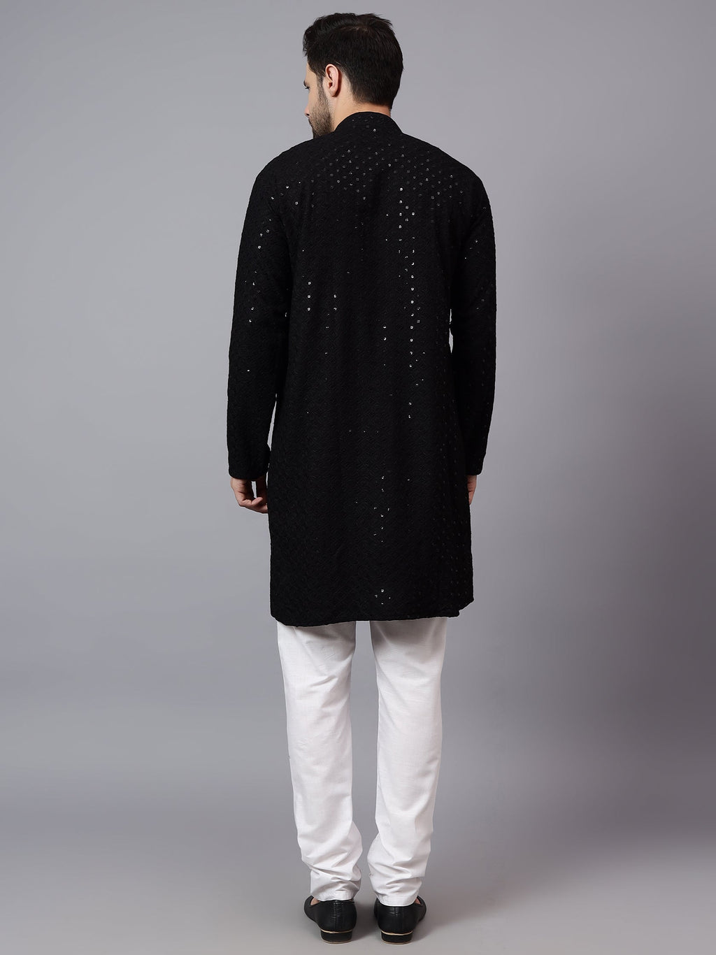 VORA LABEL Men Rayon Schiffli Chikankari Embroidered Long Kurta Set - Red