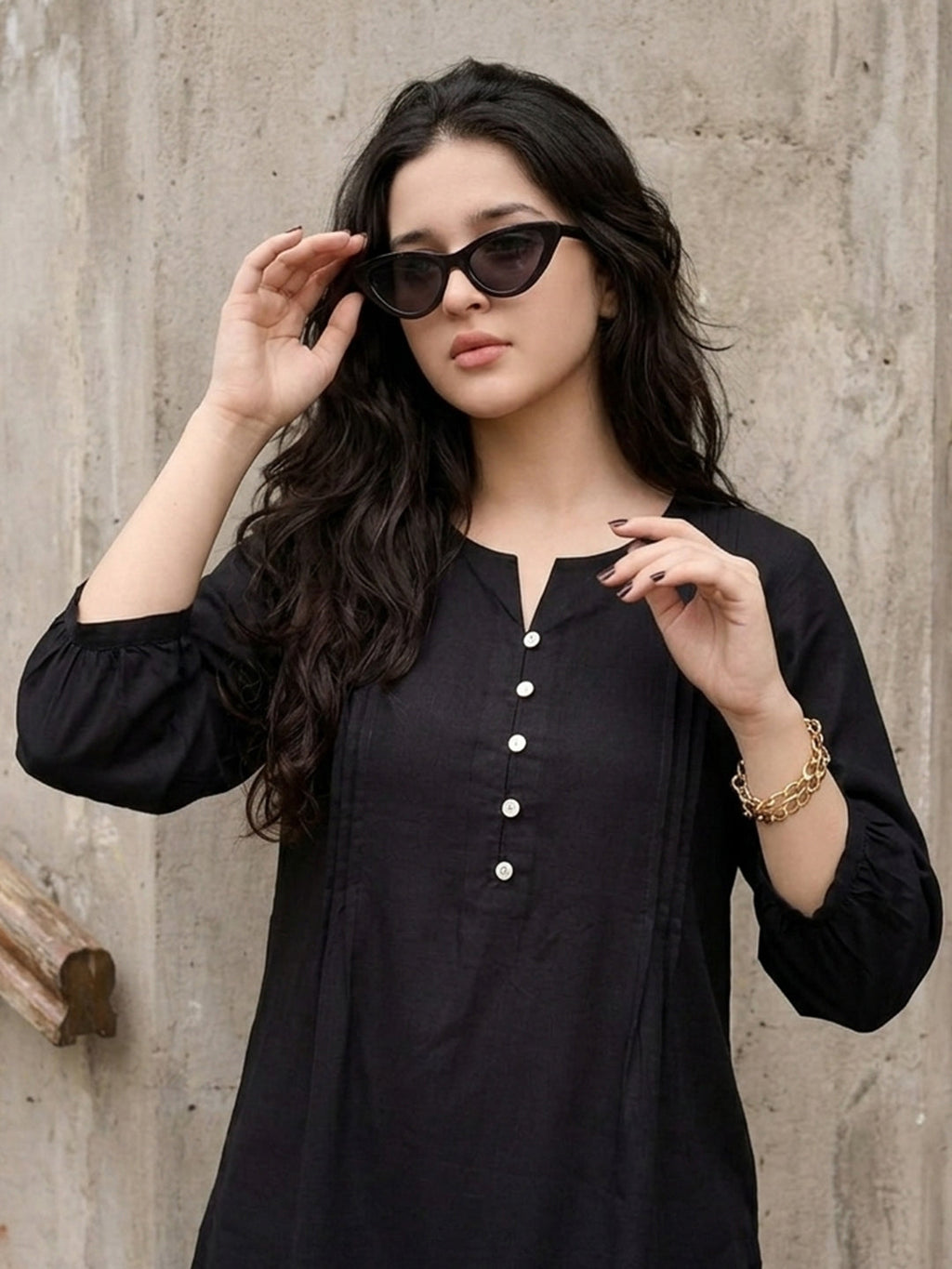 VORA LABEL Women Viscose Solid Regular Fit Top - Black