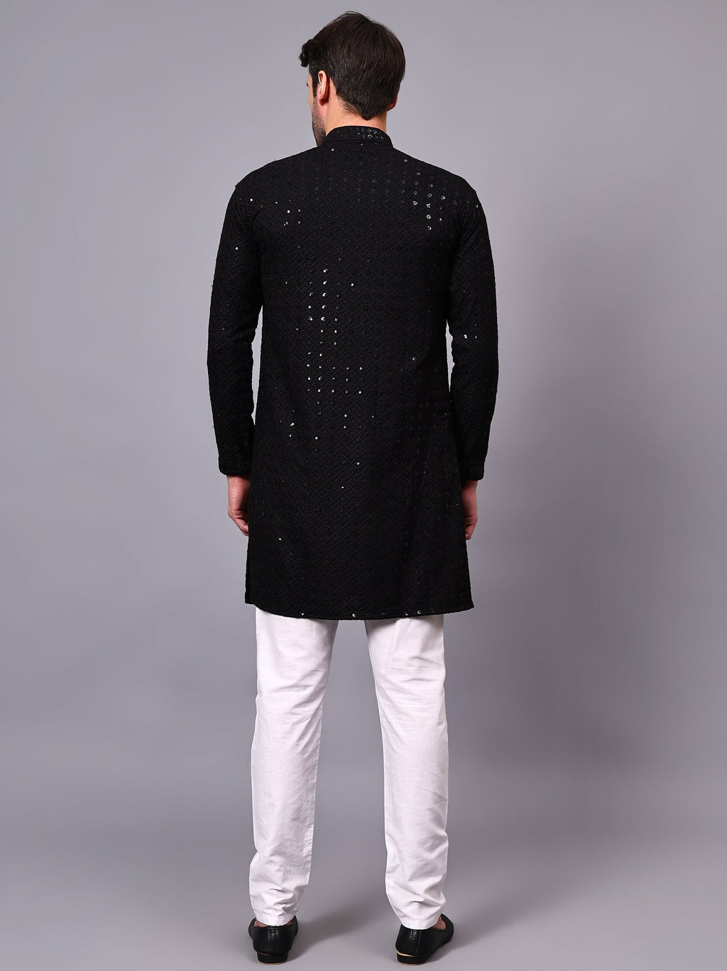 VORA LABEL Men Rayon Schiffli Chikankari Floral Printed Long Kurta Set - Pista