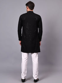 VORA LABEL Men Rayon Schiffli Chikankari Floral Printed Long Kurta Set - Pista