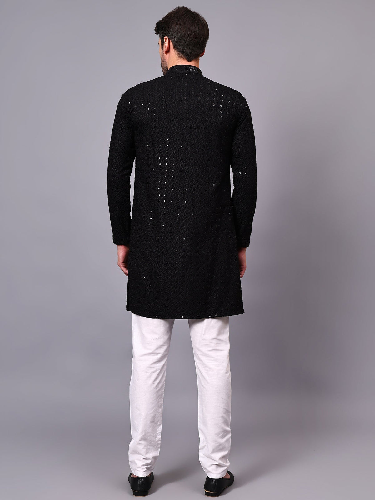 VORA LABEL Men Rayon Schiffli Chikankari Floral Printed Long Kurta Set - Pista