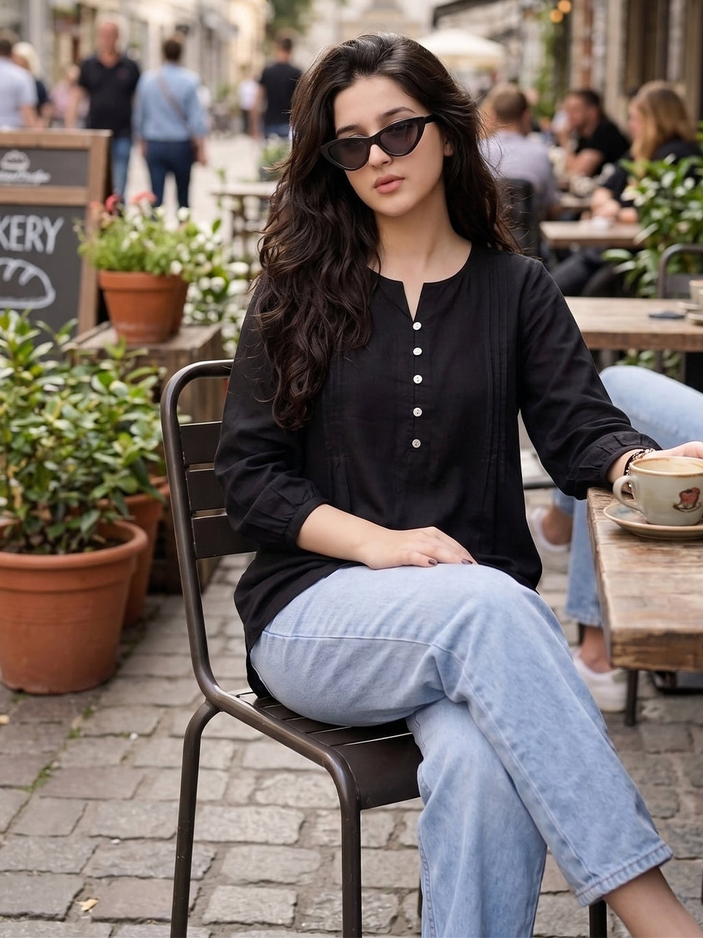 VORA LABEL Women Viscose Solid Regular Fit Top - Black