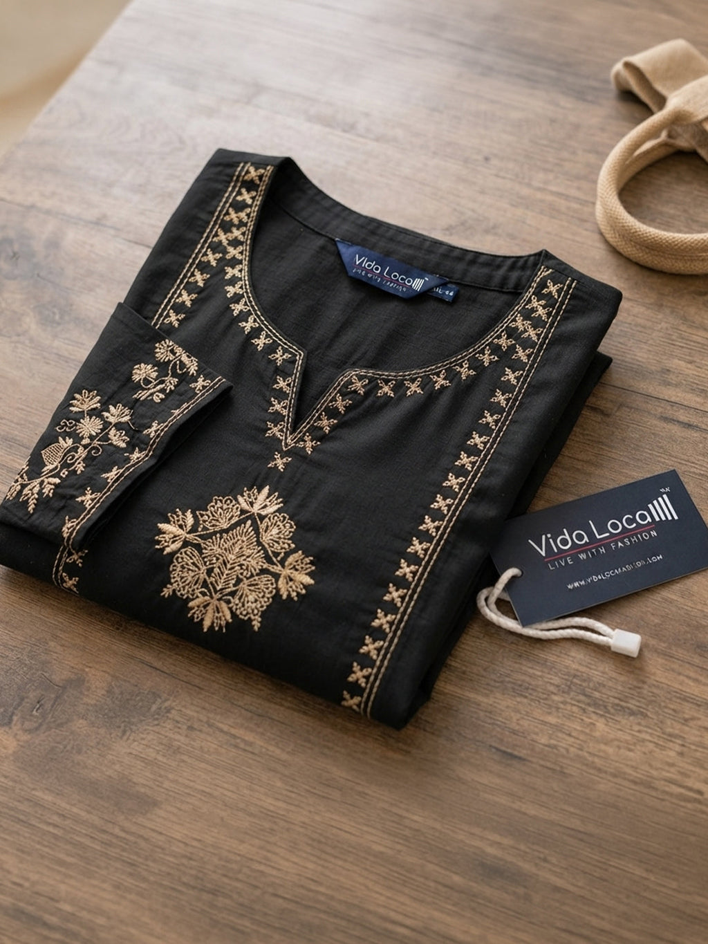 VORA LABEL Women Viscose Rayon Embroidered Regular Fit Peplum Top - Black