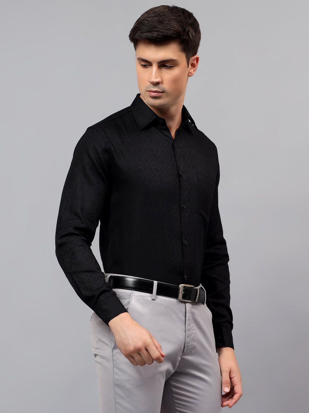 VORA LABEL Men Cotton Solid Regular Fit Casual Shirt - Black