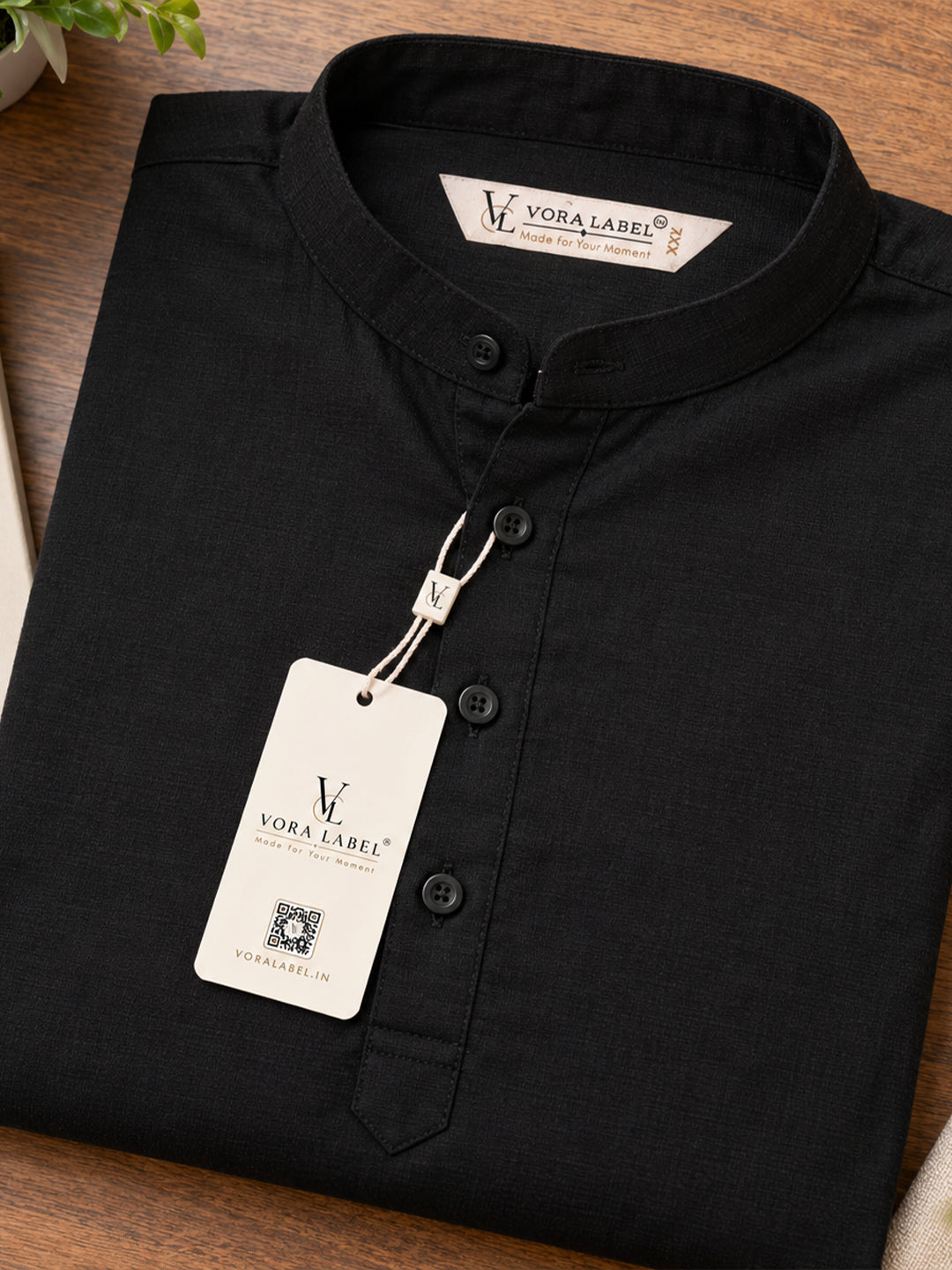 VORA LABEL Men’s Cotton Blend Mandarin Collar Half Kurta | Short Sleeve Solid Casual Wear
