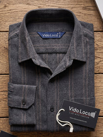 VORA LABEL Men Cotton Striped Regular Fit Spread Collar Casual Shirt - Black