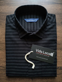 VORA LABEL Men Denim Striped Slim Fit Casual Shirt - Black