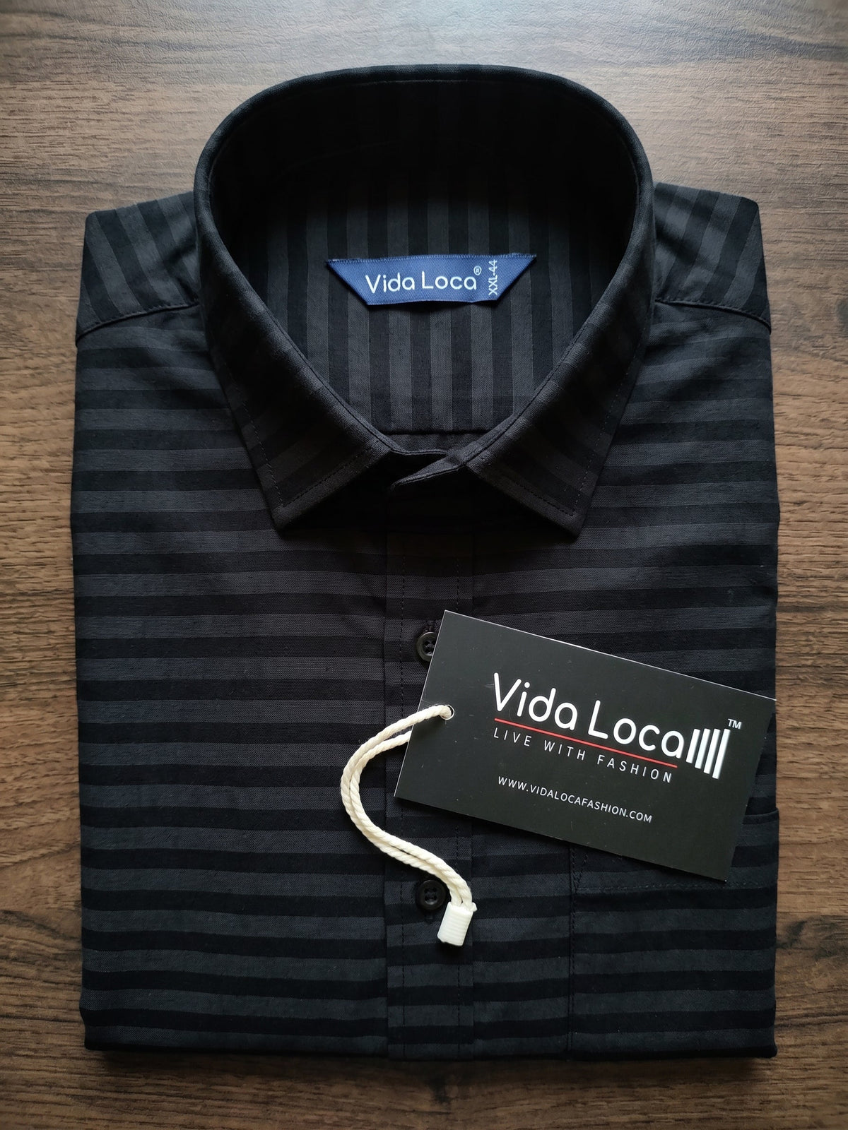 VORA LABEL Men Denim Striped Slim Fit Casual Shirt - Black