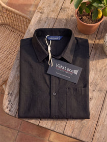 VORA LABEL Men Cotton Solid Regular Fit Spread Collar Full Sleeve Casual Shirt - Black