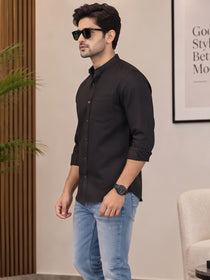 VORA LABEL Men’s Cotton Blend Mandarin Collar Shirt | Full Sleeve Solid Casual & Smart Wear
