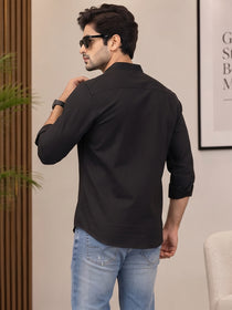 VORA LABEL Men’s Cotton Blend Mandarin Collar Shirt | Full Sleeve Solid Casual & Smart Wear