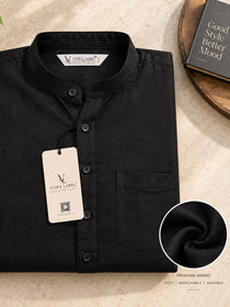 VORA LABEL Men’s Cotton Blend Mandarin Collar Shirt | Full Sleeve Solid Casual & Smart Wear