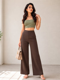 VORA LABEL Women Cotton Solid Relaxed Fit Palazzo Pants - Cream