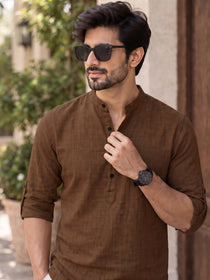 VORA LABEL Men’s Cotton Blend Solid Kurta | Mandarin Collar Full Sleeve Kurta | Casual & Festive Wear