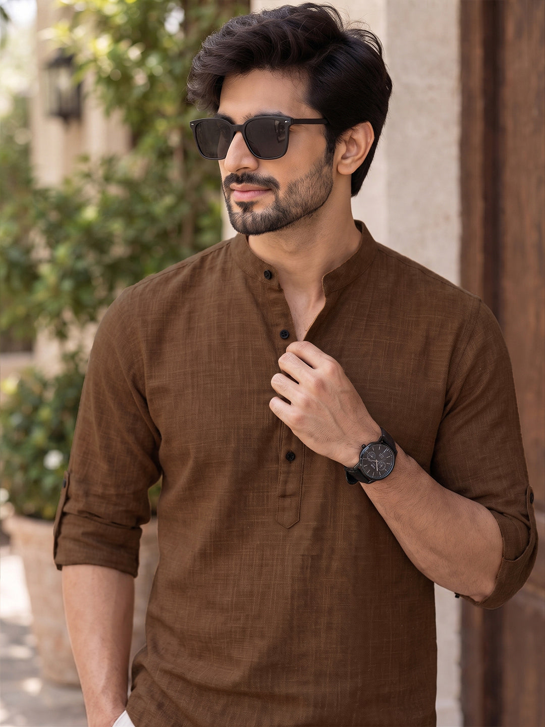 VORA LABEL Men’s Cotton Blend Solid Kurta | Mandarin Collar Full Sleeve Kurta | Casual & Festive Wear