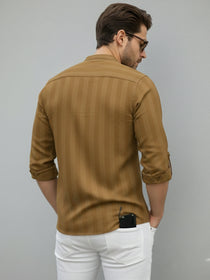VORA LABEL Men Cotton Striped Relaxed Fit Short Kurta - Gold