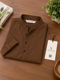 VORA LABEL Men’s Cotton Blend Solid Kurta | Mandarin Collar Full Sleeve Kurta | Casual & Festive Wear