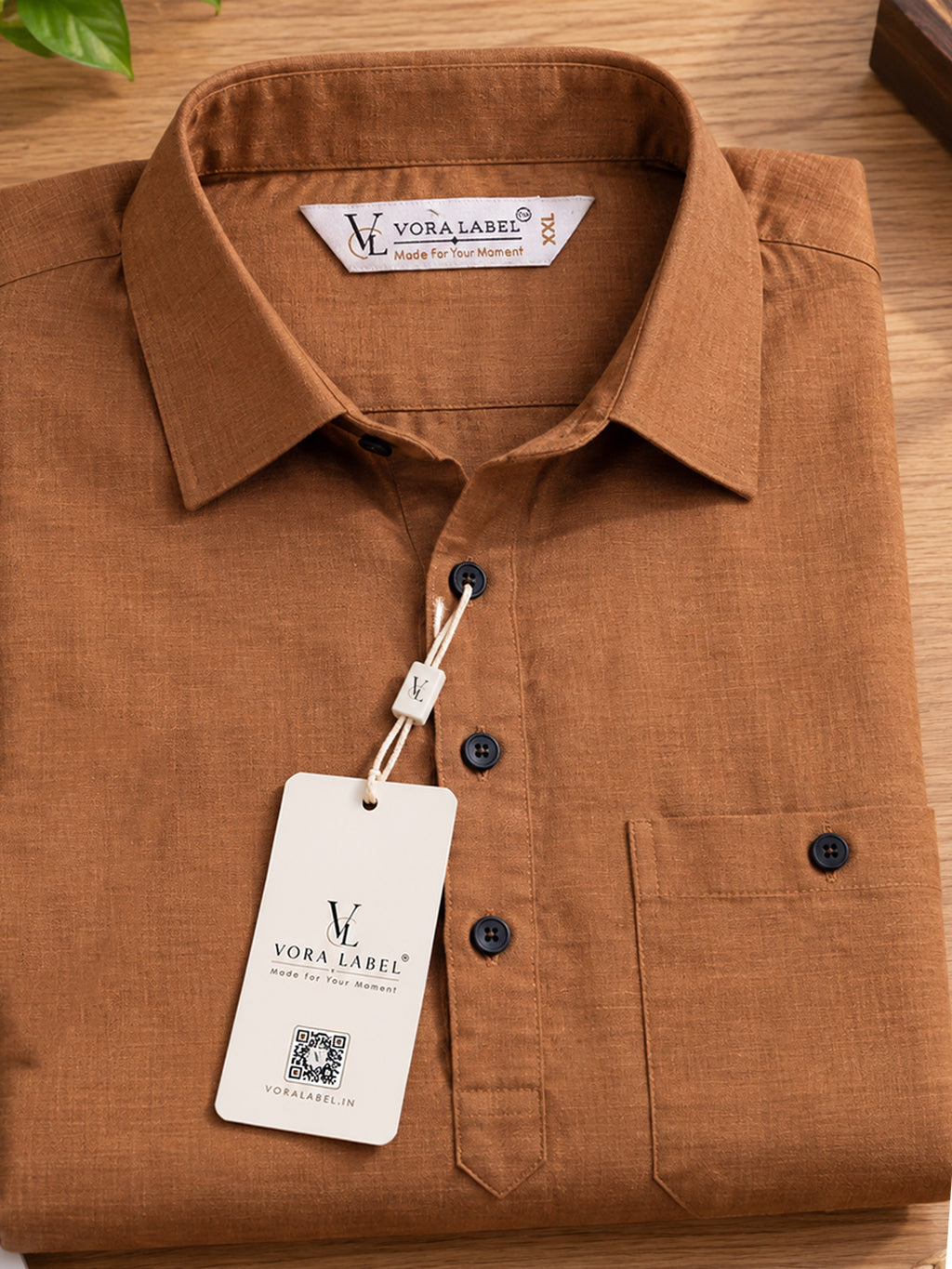VORA LABEL Men’s Cotton Blend Solid Kurta | Mandarin Collar Full Sleeve Kurta with Pocket | Casual & Festive Wear
