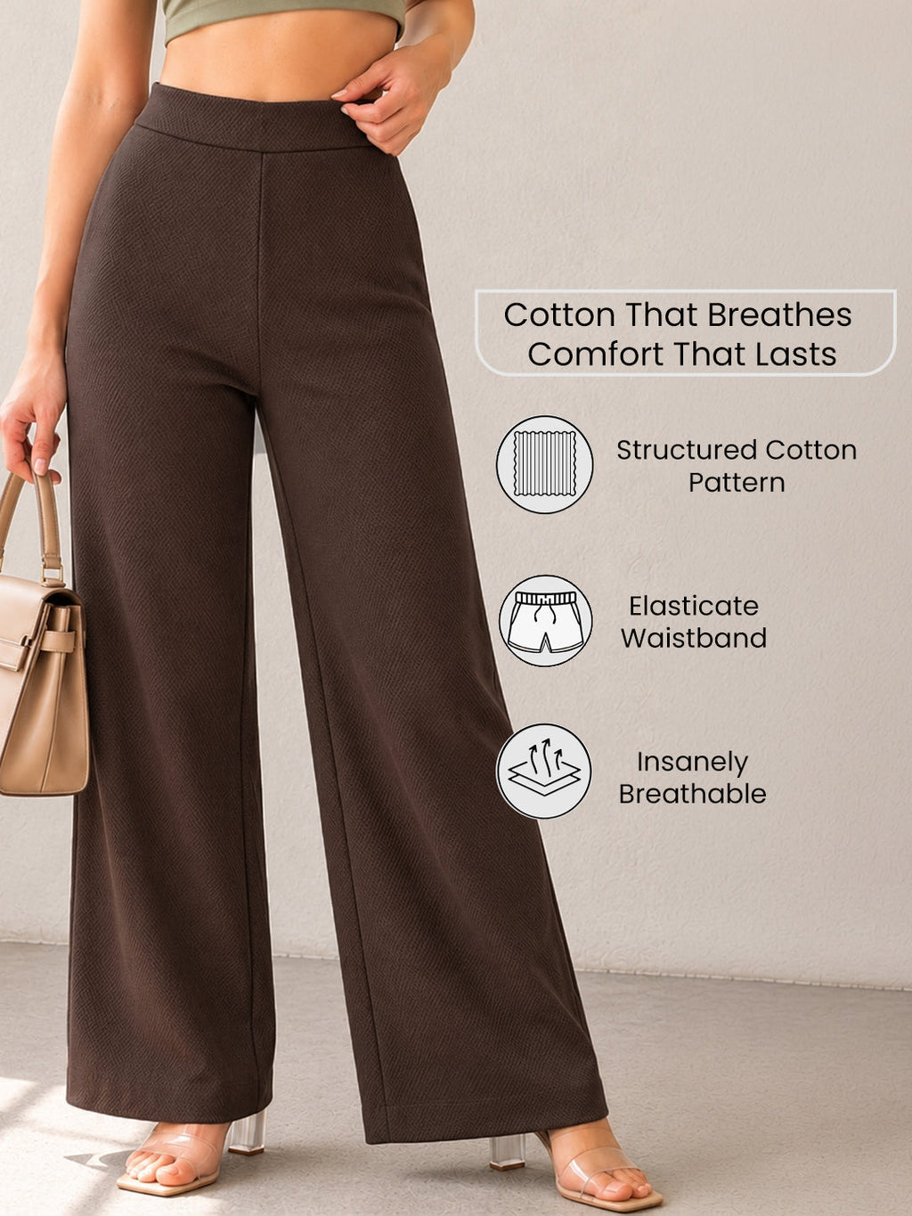 VORA LABEL Women Cotton Solid Relaxed Fit Palazzo Pants - Cream