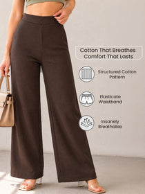 VORA LABEL Women Cotton Solid Relaxed Fit Palazzo Pants - Cream