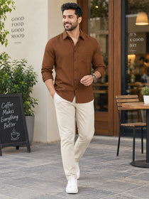 VORA LABEL Men’s Solid Cotton Blend Shirt | Full Sleeve Casual & Formal Shirt