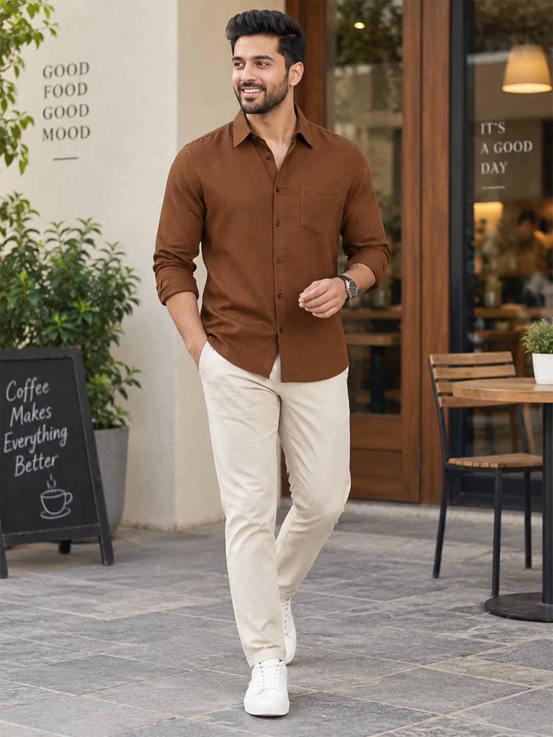 VORA LABEL Men’s Solid Cotton Blend Shirt | Full Sleeve Casual & Formal Shirt