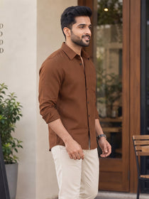 VORA LABEL Men’s Solid Cotton Blend Shirt | Full Sleeve Casual & Formal Shirt