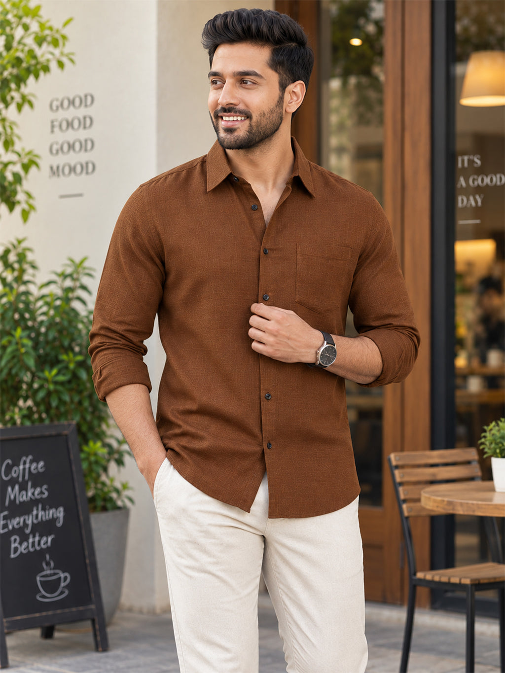 VORA LABEL Men’s Solid Cotton Blend Shirt | Full Sleeve Casual & Formal Shirt