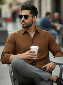 VORA LABEL Men’s Solid Cotton Blend Shirt | Full Sleeve Casual & Formal Shirt