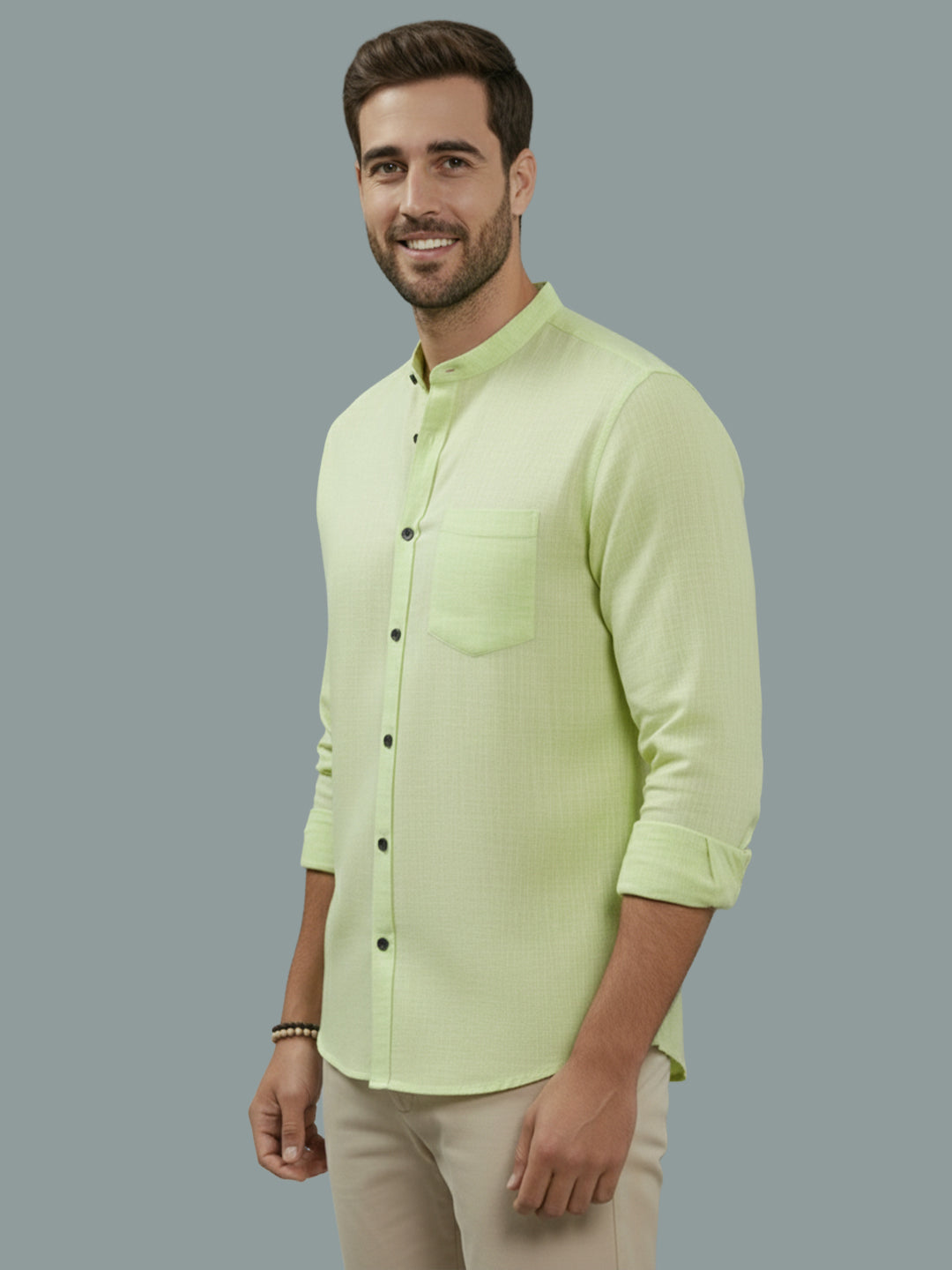 VORA LABEL Men Cotton Regular Fit Mandarin Collar Casual Shirt - Pink