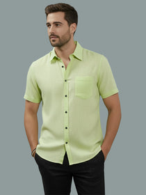 VORA LABEL Men Cotton Regular Fit Spread Collar Casual Shirt - Yellow