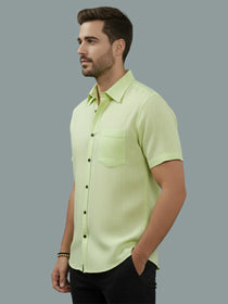 VORA LABEL Men Cotton Regular Fit Spread Collar Casual Shirt - Yellow