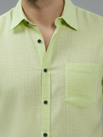 VORA LABEL Men Cotton Regular Fit Spread Collar Casual Shirt - Yellow